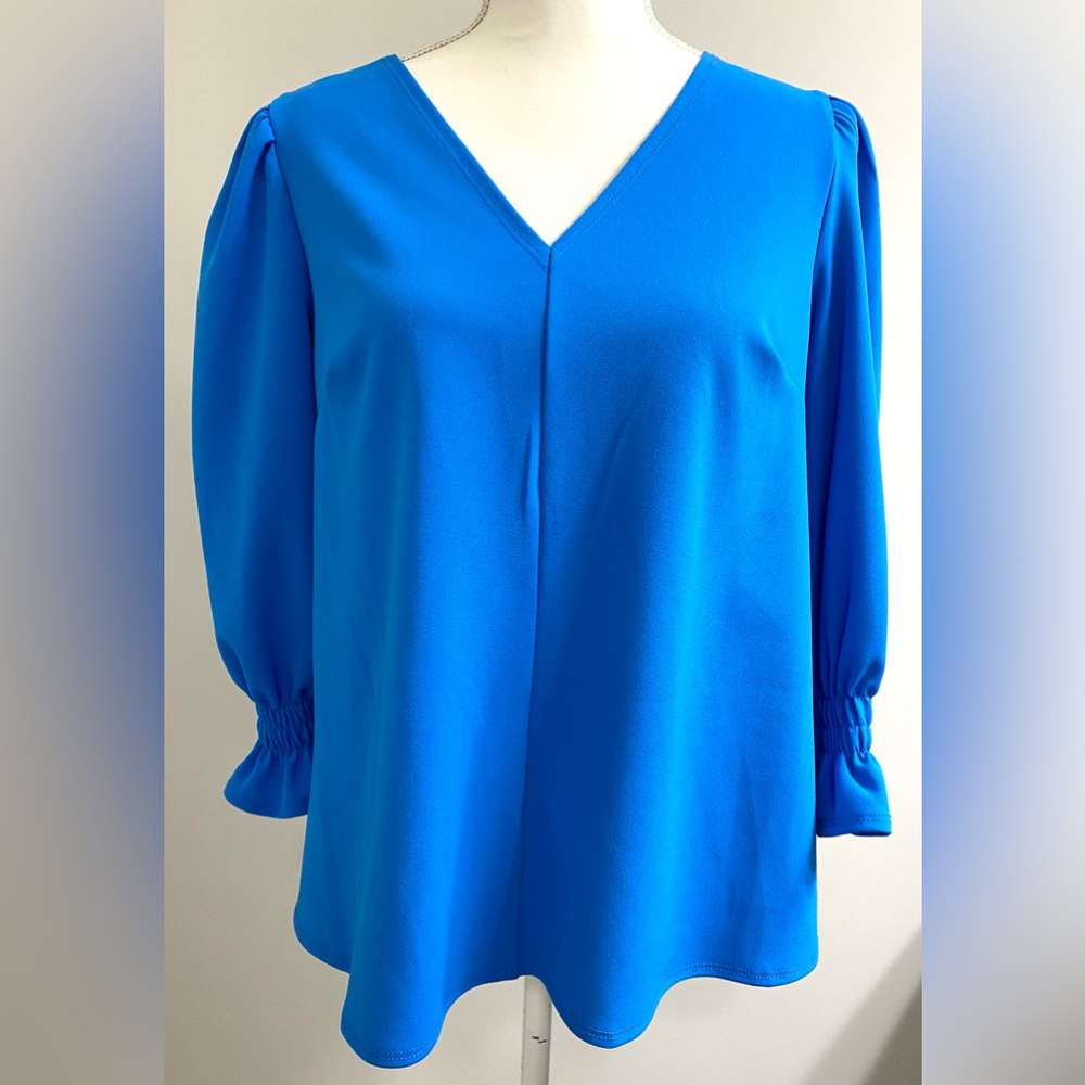 2 Hearts Womens S Blue Top Ruffle V-Neck Boho Fall Preppy Cottagecore Nautical - Picture 13 of 13